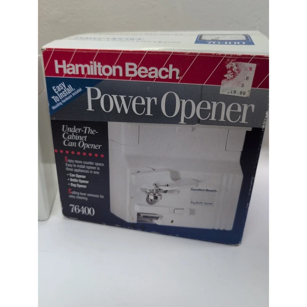 Hamilton Beach White 76400 Power Opener Under Cabinet Can Bottle Bag Opener